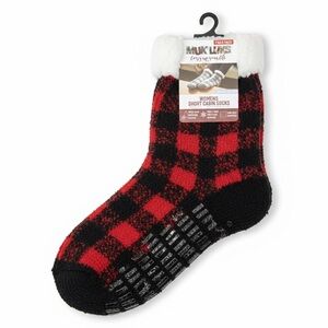 Muk Luks Womens Cabin Socks 2 Pair Pack Non Skid Grippers Lined Red Black